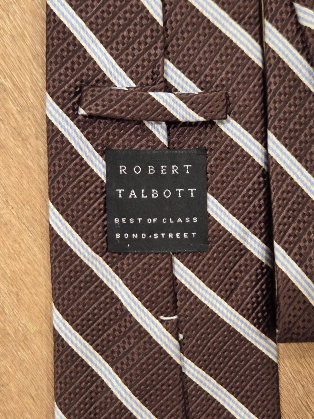 Robert Talbott BEST OF CLASS Silk & Cotton Blend Brown and White Stripe Repp Tie